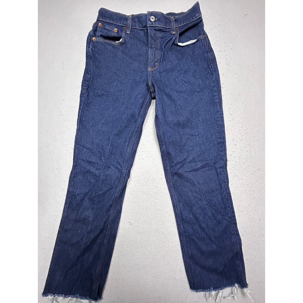 Abercrombie & Fitch The 90s Straight Mid Rise Denim Blue W27 Regular Womens